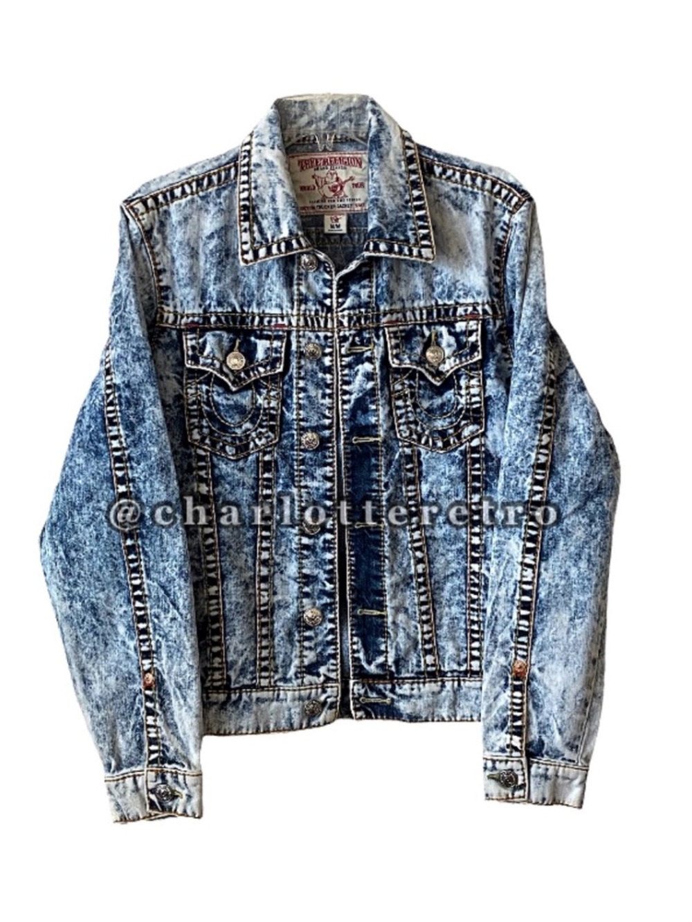 True Religion • Acid Washed Rope Stitched Trucker Jacket